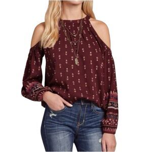 Hollister Boho Floral Print Cold Shoulder Blouse Size Small